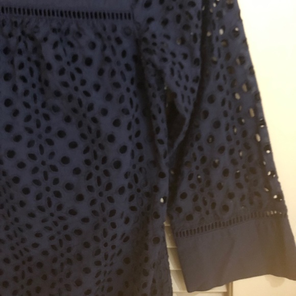 Navy Eyelet Dress with 3/4 Sleeves - Picture 3 of 7